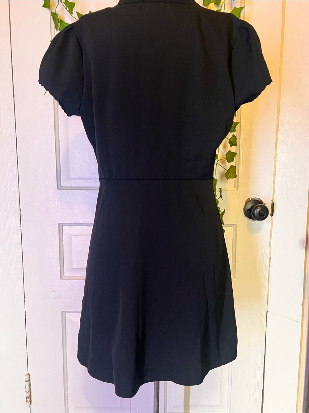 Urban Outfitters Black Scalloped Button-Front Mini Dress - Picture 2 of 4
